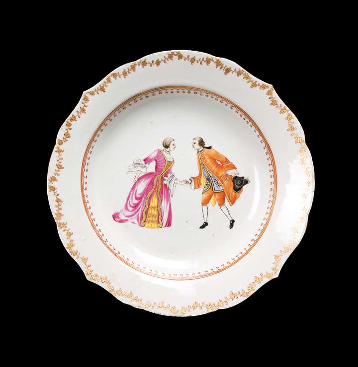 chinese export porcelain european subject soup plate